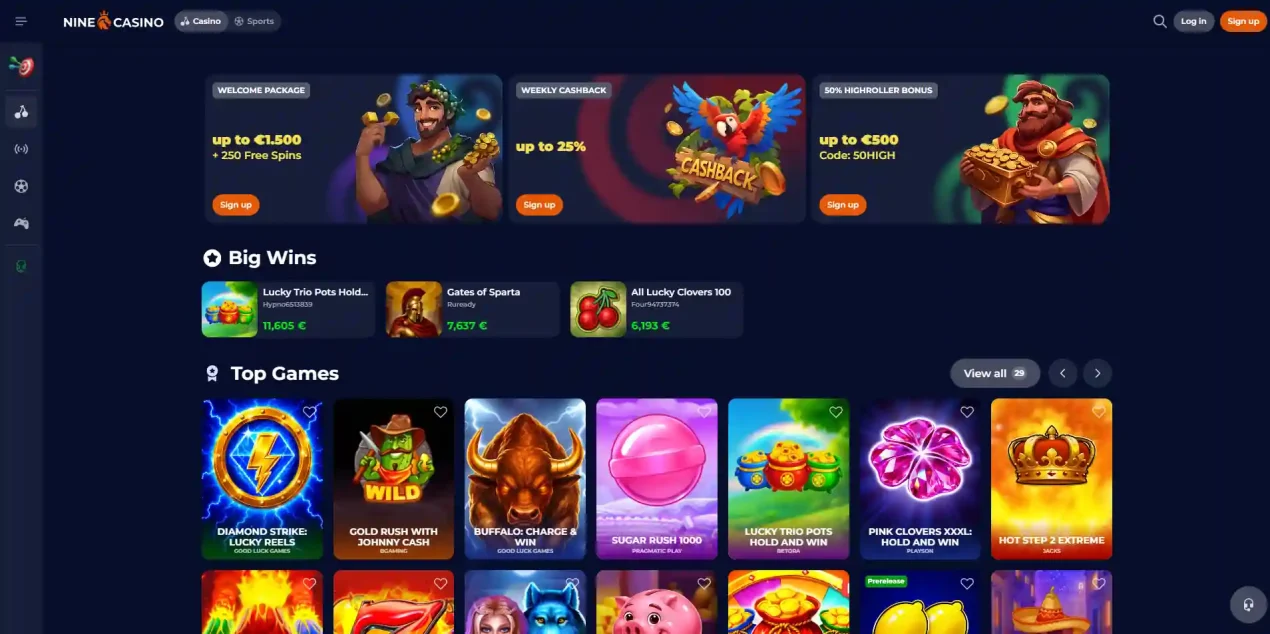 NineCasino games-lobby context for reviewing game categories and providers