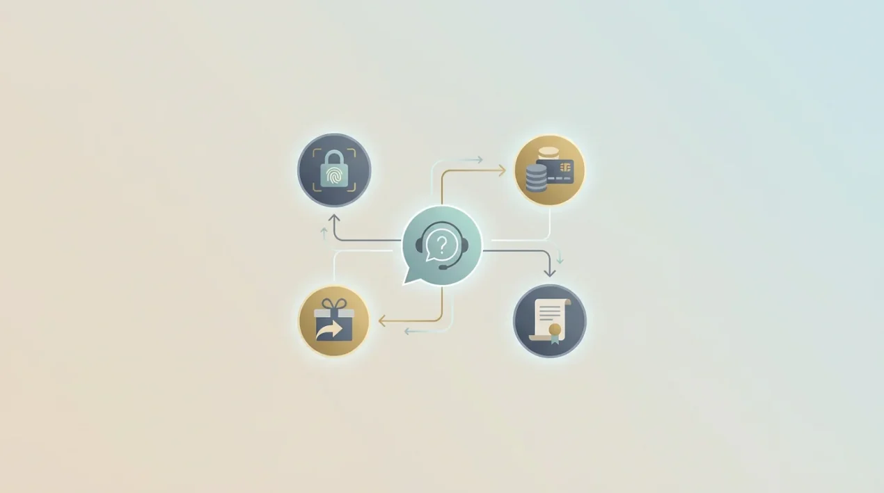 Editorial troubleshooting flow for support, KYC, payments, bonuses and licence checks